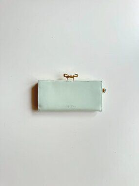 TED BAKER Pezie Popper Mint Green Patent Leather Crystal Bow Matinee Wallet